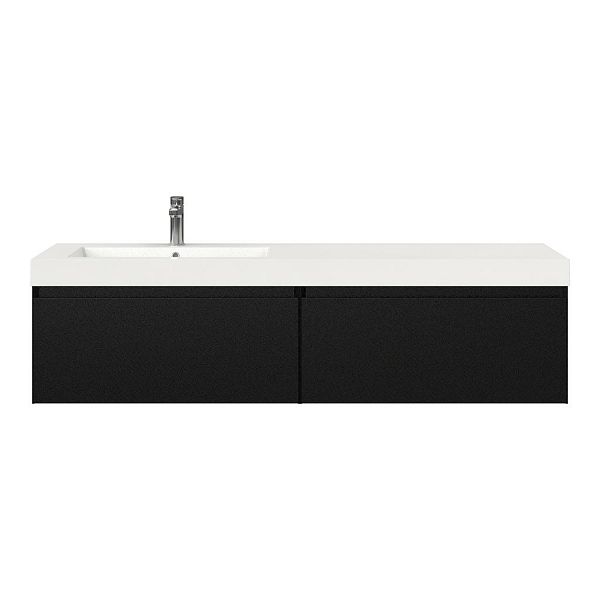 Bellanti Solo/Esta badmeubel 160x46 2 softclose laden mat zwart greeploos polystone enkele wastafel links wit met 1 kraangat