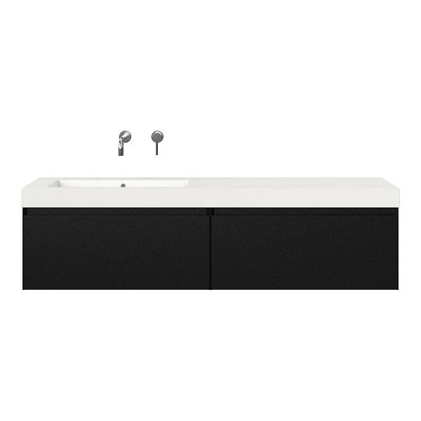 Bellanti Solo/Esta badmeubel 160x46 2 softclose laden mat zwart greeploos polystone enkele wastafel links zonder kraangat