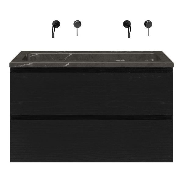 Gisella badmeubel 100 cm zwart mat eiken