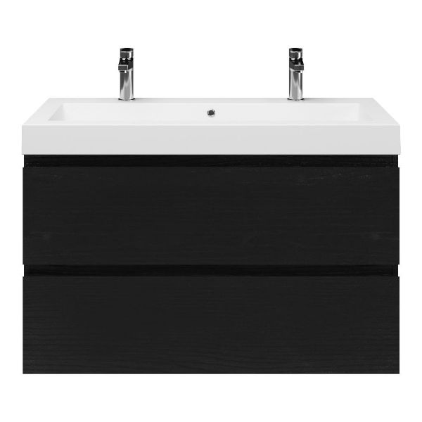 Gisella badmeubel 100 cm zwart mat eiken