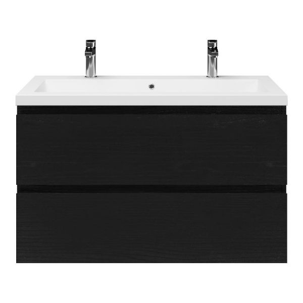 Gisella badmeubel 100 cm zwart mat eiken