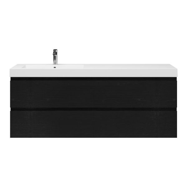 Bellanti Gisella/Esta badmeubel 160x46 4 softclose laden zwart mat eiken greeploos polystone enkele wastafel links wit met 1 kraangat
