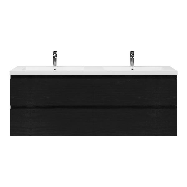 Bellanti Gisella/Esta badmeubel 160x46 4 softclose laden zwart mat eiken greeploos polystone dubbele wastafel wit met 2 kraangaten
