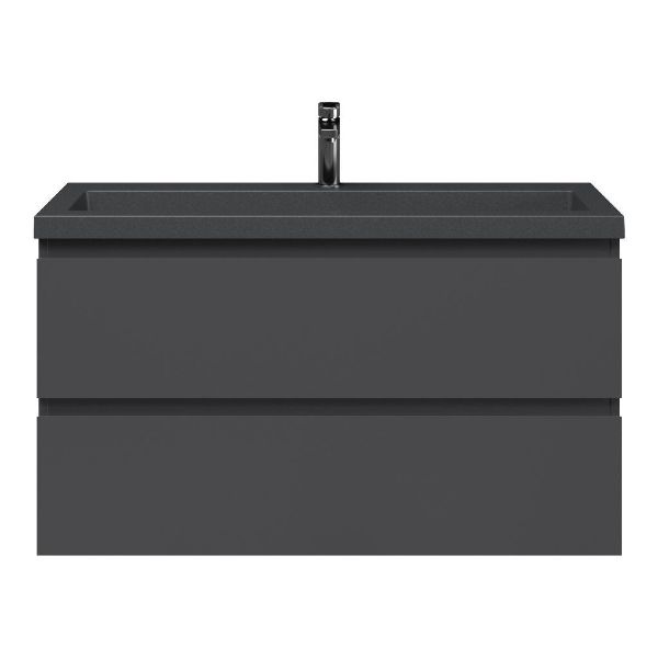 Bellanti Secca/Esta-Q ondiep badmeubel 100x36 2 softclose laden antraciet mat greeploos met quartz wastafel mat grijs met 1 kraangat zonder overloop