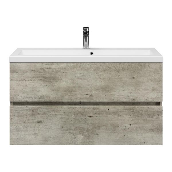 Bellanti Fabia/Esta ondiep badmeubel 100x36 2 softclose laden steigerhout licht grijs greeploos met polystone wastafel mat wit met 1 kraangat met overloop
