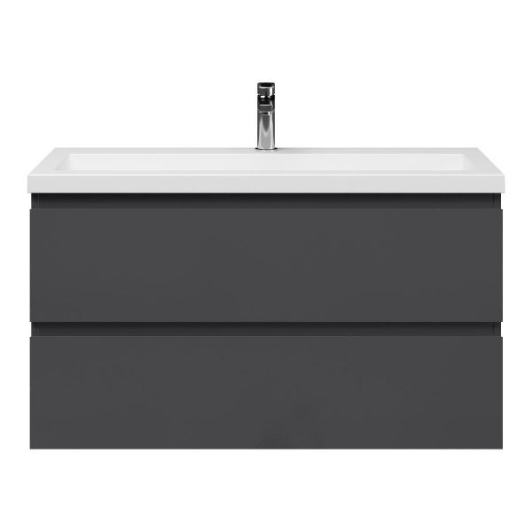 Bellanti Secca/Esta-Q ondiep badmeubel 100x36 2 softclose laden antraciet hoogglans greeploos met quartz wastafel mat wit met 1 kraangat zonder overloop