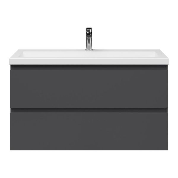 Bellanti Secca/Esta-Q ondiep badmeubel 100x36 2 softclose laden antraciet mat greeploos met quartz wastafel mat wit met 1 kraangat zonder overloop