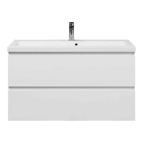 Bellanti Secca/Esta ondiep badmeubel 100x36 2 softclose laden wit hoogglans greeploos met polystone wastafel mat wit met 1 kraangat met overloop