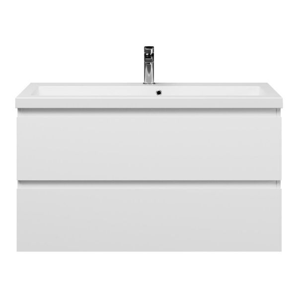 Bellanti Secca/Esta ondiep badmeubel 100x36 2 softclose laden wit mat greeploos met polystone wastafel mat wit met 1 kraangat met overloop