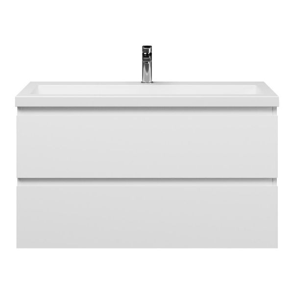 Bellanti Secca/Esta-Q ondiep badmeubel 100x36 2 softclose laden wit mat greeploos met quartz wastafel mat wit met 1 kraangat zonder overloop