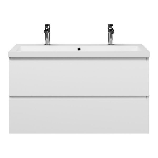 Bellanti Secca/Esta ondiep badmeubel 100x36 2 softclose laden wit mat greeploos met wastafel mat wit met 2 kraangaten met overloop