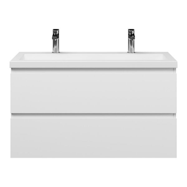 Bellanti Secca/Esta ondiep badmeubel 100x36 2 softclose laden wit mat greeploos met wastafel mat wit met 2 kraangaten zonder overloop