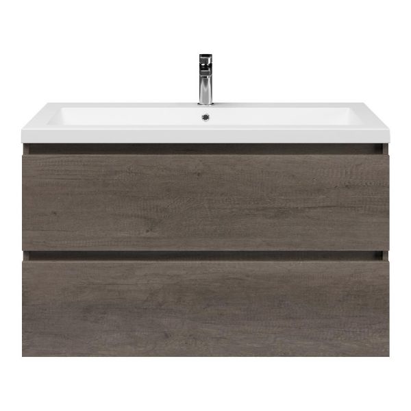 Bellanti Elena/Esta-Q badmeubel 100x46 2 softclose laden olm donker grijs greeploos quartz wastafel mat wit zonder kraangat