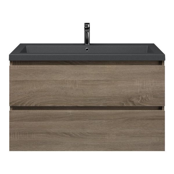 Bellanti Elena/Esta-Q badmeubel 100x46 2 softclose laden eiken donker greeploos quartz wastafel mat grijs zonder kraangat