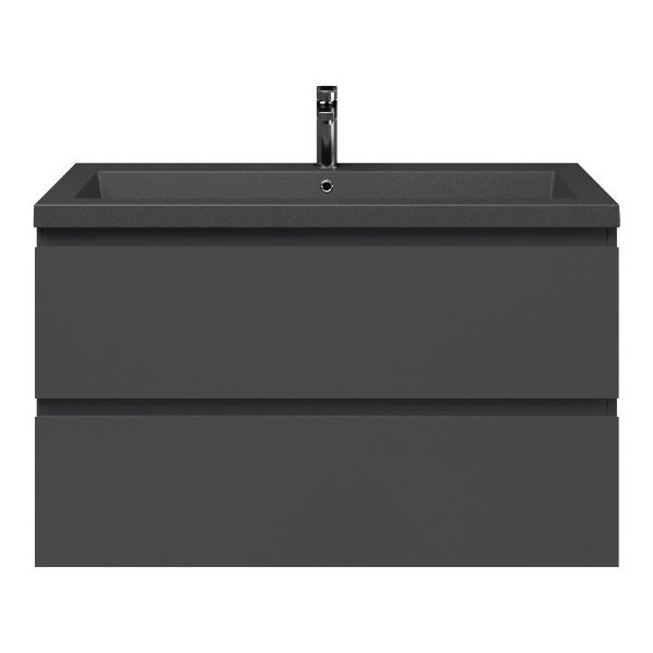 Bellanti Gisella/Esta-Q badmeubel 100x46 2 softclose laden antraciet mat greeploos quartz wastafel mat grijs zonder kraangat