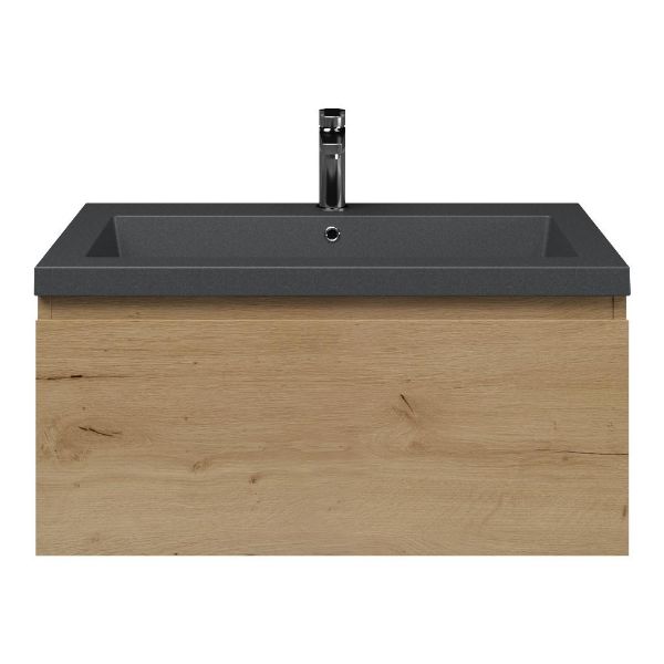 Bellanti Solo/Esta badmeubel 80x46 1 softclose lade eiken natuur greeploos polystone wastafel mat grijs met 1 kraangat