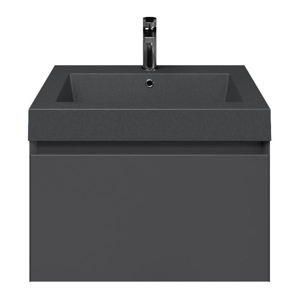 Bellanti Solo/Esta-Q badmeubel 60x46 1 softclose lade antraciet mat greeploos quartz wastafel mat grijs met 1 kraangat