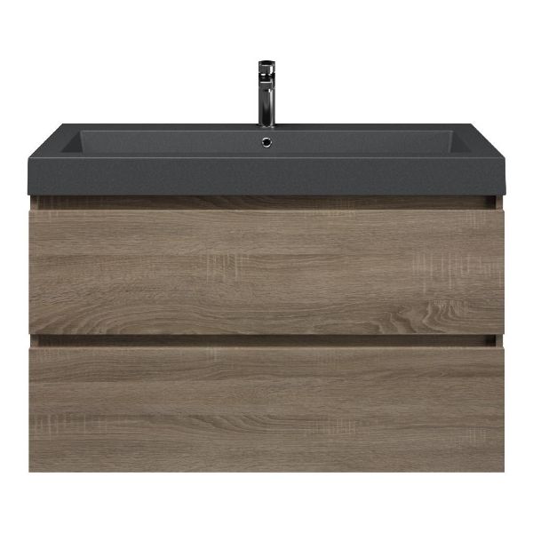 Bellanti Elena/Esta-Q badmeubel 100x46 2 softclose laden eiken donker greeploos quartz wastafel mat grijs met 1 kraangat