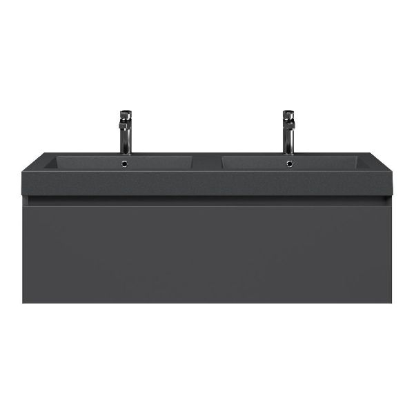 Bellanti Solo /Esta-Q badmeubel 120x46 1 softclose lade antraciet mat greeploos quartz wastafel dubbel mat grijs met 2 kraangaten