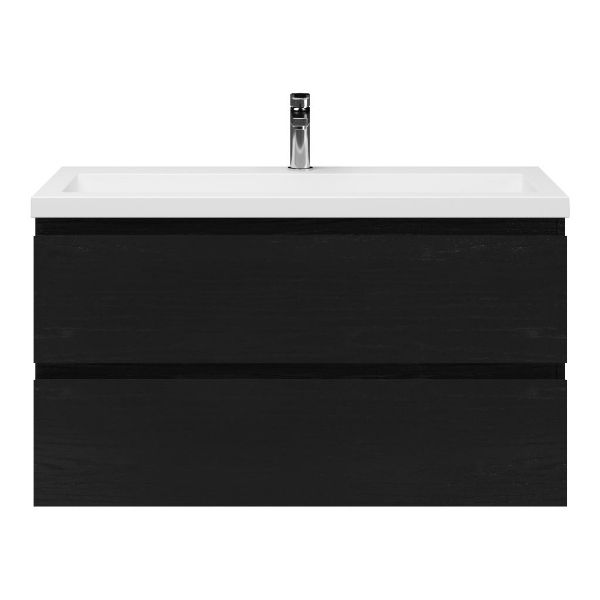 Bellanti Secca/Esta ondiep badmeubel 100x36 2 softclose laden zwart eiken greeploos polystone wastafel wit met 1 kraangat