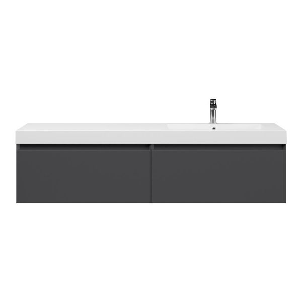 Bellanti Solo/Esta badmeubel 160x46 2 softclose laden mat antraciet greeploos polystone enkele wastafel rechts wit met 1 kraangat