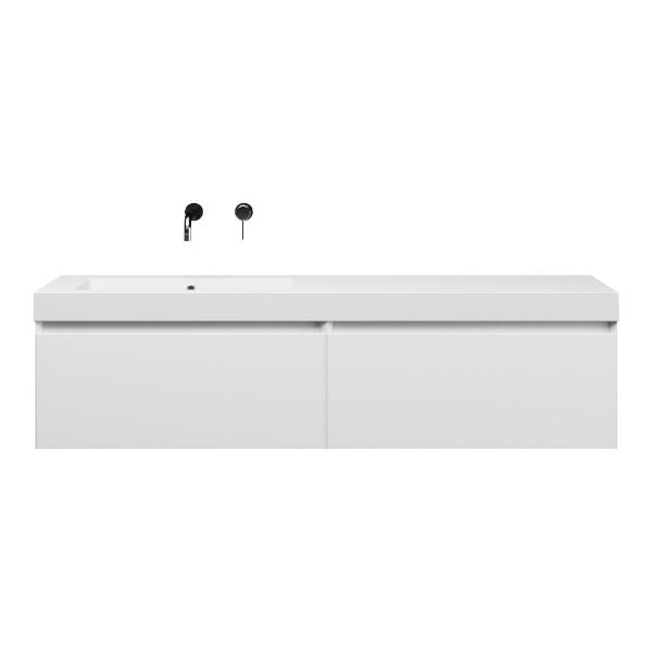 Bellanti Solo/Esta badmeubel 160x46 2 softclose laden mat wit greeploos polystone enkele wastafel links zonder kraangat