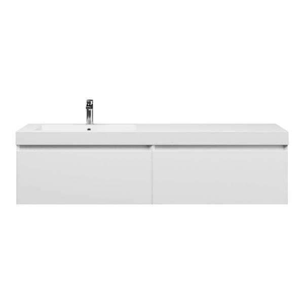 Bellanti Solo/Esta badmeubel 160x46 2 softclose laden mat wit greeploos polystone enkele wastafel links wit met 1 kraangat