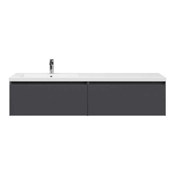 Bellanti Solo/Esta badmeubel 160x46 2 softclose laden mat antraciet greeploos polystone enkele wastafel links wit met 1 kraangat