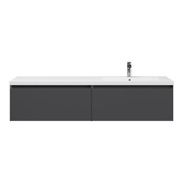 Bellanti Solo/Esta badmeubel 160x46 2 softclose laden mat antraciet greeploos polystone enkele wastafel rechts wit met 1 kraangat