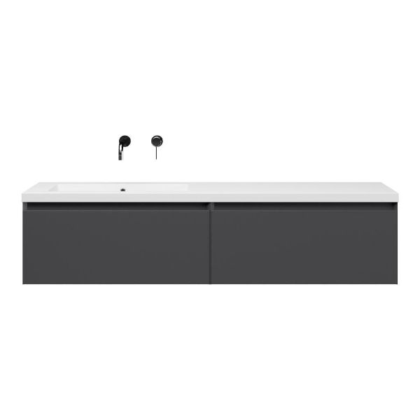 Bellanti Solo/Esta badmeubel 160x46 2 softclose laden mat antraciet greeploos polystone enkele wastafel links zonder kraangat