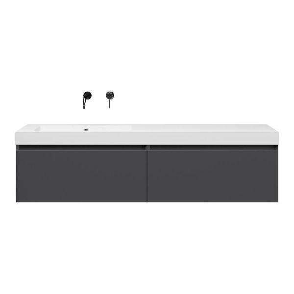 Bellanti Solo/Esta badmeubel 160x46 2 softclose laden mat antraciet greeploos polystone enkele wastafel links zonder kraangat