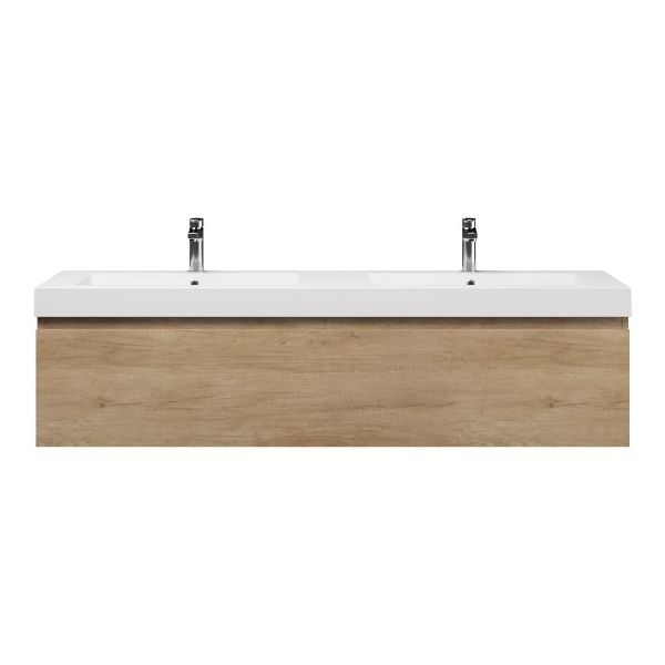 Bellanti Solo/Esta badmeubel 160x46 2 softclose laden olm greeploos polystone dubbele wastafel wit 2 kraangaten
