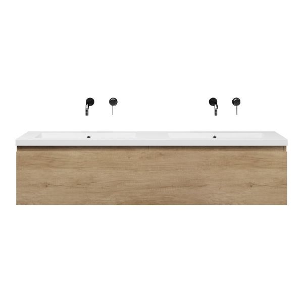 Bellanti Solo/Esta badmeubel 160x46 2 softclose laden olm polystone dubbele wastafel wit zonder kraangaten