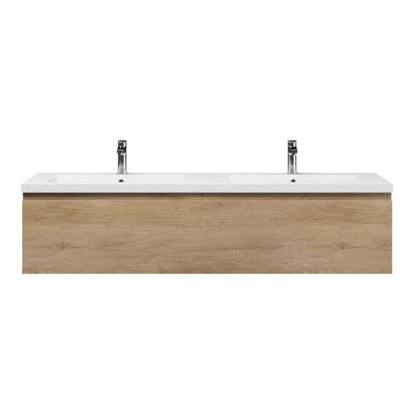 Bellanti Solo/Esta badmeubel 160x46 2 softclose laden olm greeploos polystone dubbele wastafel wit 2 kraangaten