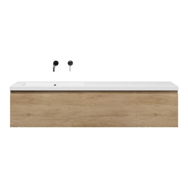Bellanti Solo/Esta badmeubel 160x46 2 softclose laden olm greeploos polystone enkele wastafel links wit zonder kraangat