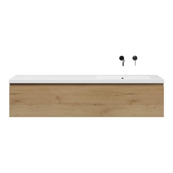 Bellanti Solo/Esta badmeubel 160x46 2 softclose laden eiken natuur greeploos polystone enkele wastafel rechts wit zonder kraangat