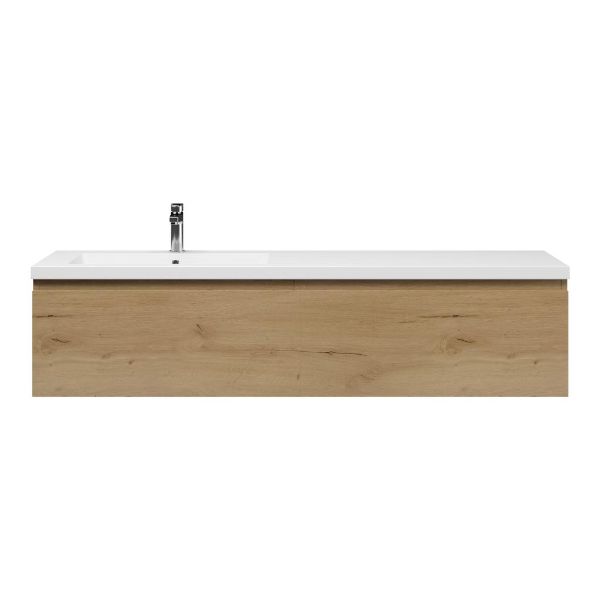 Bellanti Solo/Esta badmeubel 160x46 2 softclose laden eiken natuur greeploos polystone enkele wastafel links wit met 1 kraangat