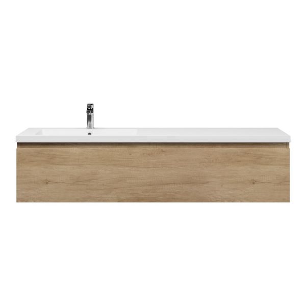 Bellanti Solo/Esta badmeubel 160x46 2 softclose laden olm greeploos polystone enkele wastafel links wit met 1 kraangat
