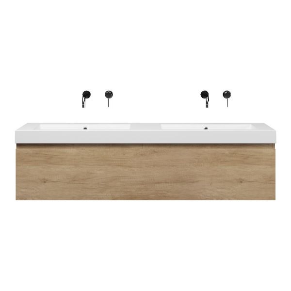 Bellanti Solo/Esta-Q badmeubel 160x46 2 softclose laden olm quartz dubbele wastafel mat wit zonder kraangaten