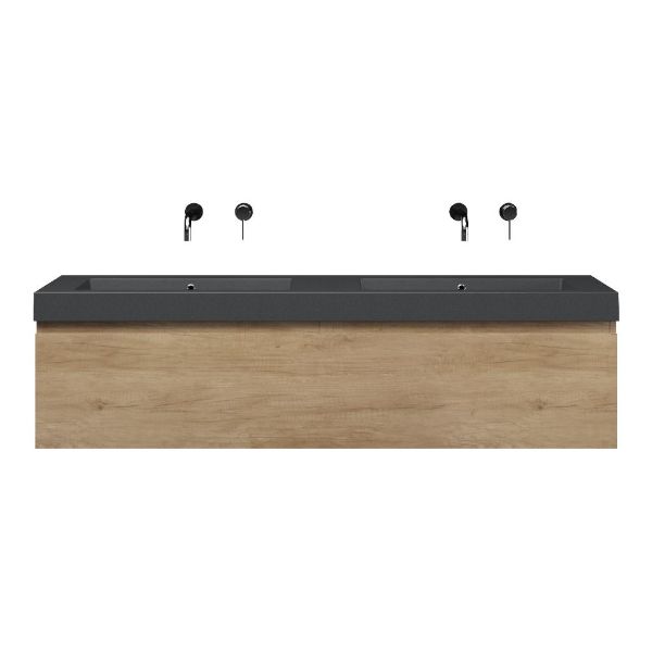 Bellanti Solo/Esta-Q badmeubel 160x46 2 softclose laden olm quartz dubbele wastafel mat grijs zonder kraangaten