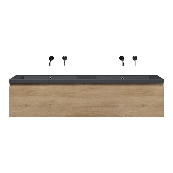 Bellanti Solo/Esta-Q badmeubel 160x46 2 softclose laden olm quartz dubbele wastafel mat grijs zonder kraangaten