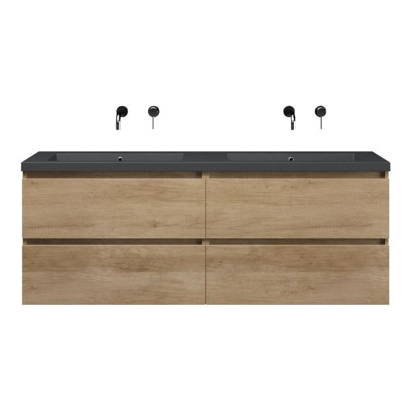Bellanti Elena/Esta-Q badmeubel 160x46 4 softclose laden olm quartz dubbele wastafel mat grijs zonder kraangaten