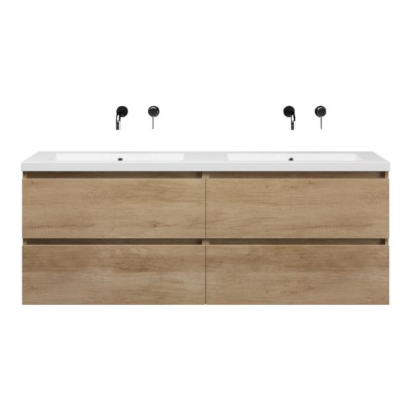Bellanti Elena/Esta-Q badmeubel 160x46 4 softclose laden olm quartz dubbele wastafel mat wit zonder kraangaten