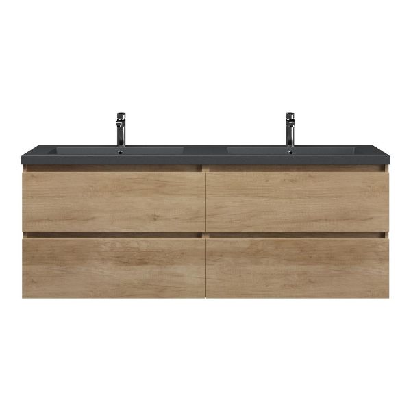 Bellanti Elena/Esta badmeubel 160x46 4 softclose laden olm greeploos polystone dubbele wastafel mat grijs 2 kraangaten