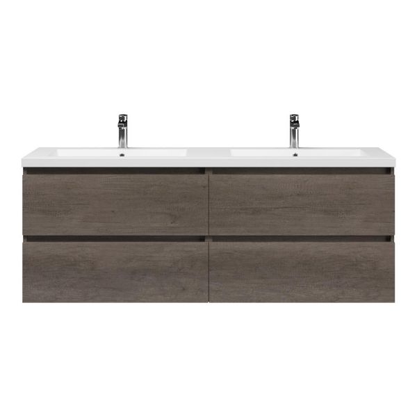 Bellanti Elena/Esta badmeubel 160x46 4 softclose laden olm donker grijs greeploos polystone dubbele wastafel mat wit 2 kraangaten