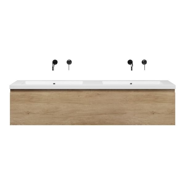 Bellanti Solo/Esta-Q badmeubel 160x46 2 softclose laden olm quartz dubbele wastafel mat wit zonder kraangaten