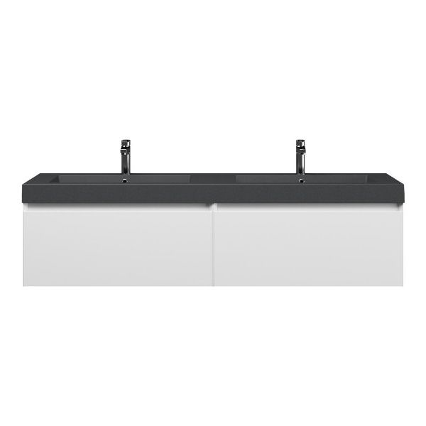 Bellanti Solo/Esta badmeubel 160x46 2 softclose laden mat wit greeploos polystone dubbele wastafel mat grijs met 2 kraangaten