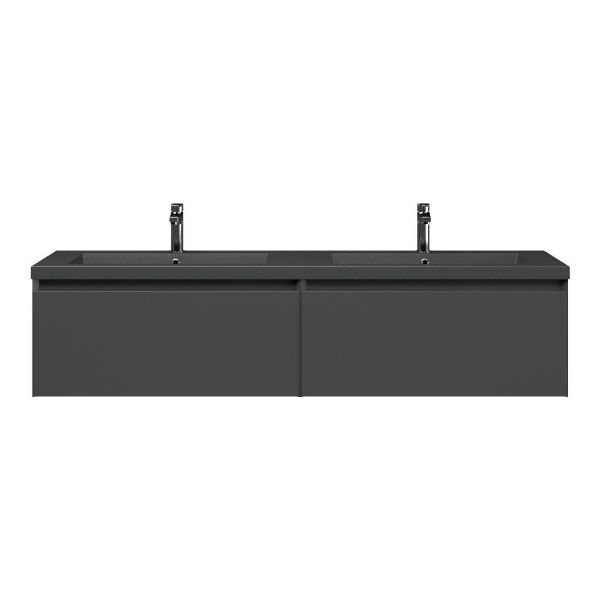 Bellanti Solo/Esta badmeubel 160x46 2 softclose laden mat antraciet greeploos polystone dubbele wastafel mat grijs met 2 kraangaten