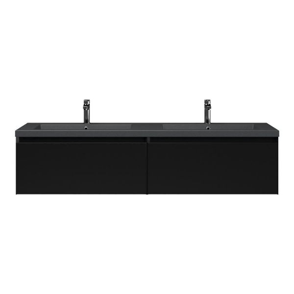 Bellanti Solo/Esta badmeubel 160x46 2 softclose laden mat zwart greeploos polystone dubbele wastafel mat grijs met 2 kraangaten