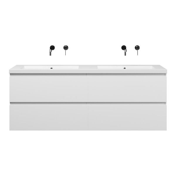 Bellanti Gisella/Esta-Q badmeubel 160x46 4 softclose laden mat wit greeploos quartz dubbele wastafel mat wit zonder kraangaten